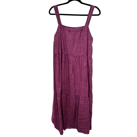 Eileen Fisher Organic Linen Washed Delave Tiered Midi Dress - Picture 3 of 6